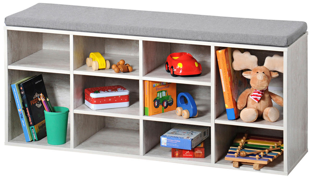 Kesper Schuhschrank mit Sitzkissen weiß Spanplatte B/H/L: ca. 29,5x48x103,5 cm Schuhschrank_mit_Sitzkissen - weiß/grau (103,50/29,50/48,00cm) - Kesper