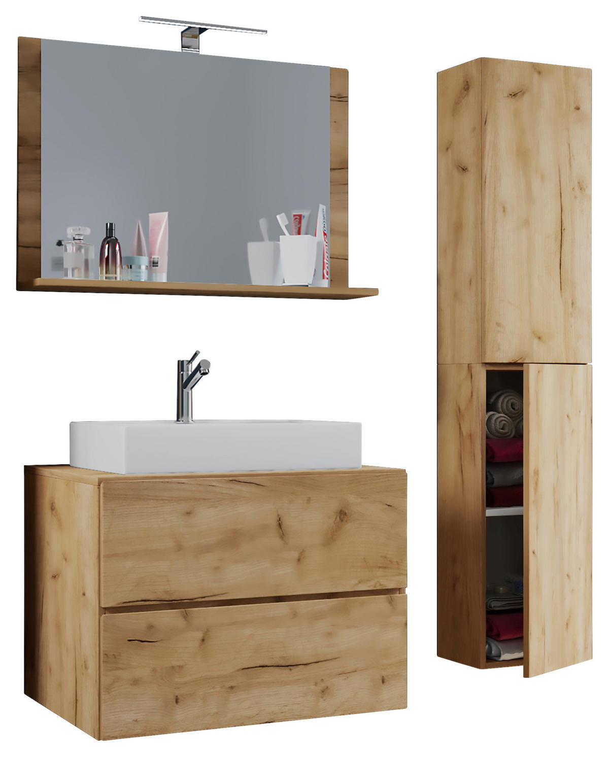 Waschplatz 4tlg-Lendas weiß Eiche Honig Nachbildung B/H/T: ca. 80x52x52 cm 4tlg-Lendas - Eiche/weiß (80,00/52,00/52,00cm) - VCM Möbel