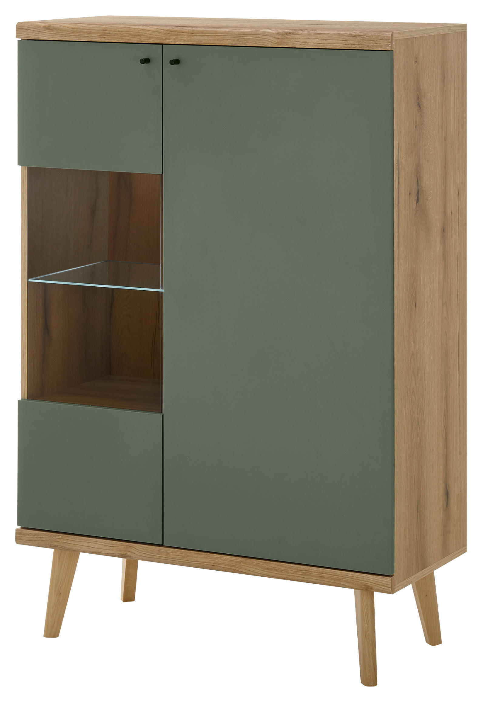 Vitrine Alva Eiche Evoke Coast Nachbildung salbei B/H/T: ca. 90x134x40 cm Alva - Eiche/salbei (90,00/134,00/40,00cm)