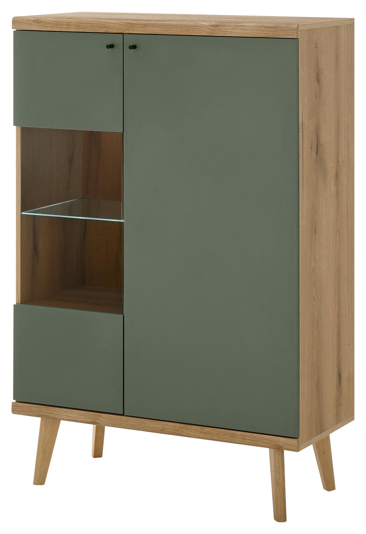 Vitrine Alva Eiche Evoke Coast Nachbildung salbei B/H/T: ca. 90x134x40 cm Alva - Eiche/salbei (90,00/134,00/40,00cm)