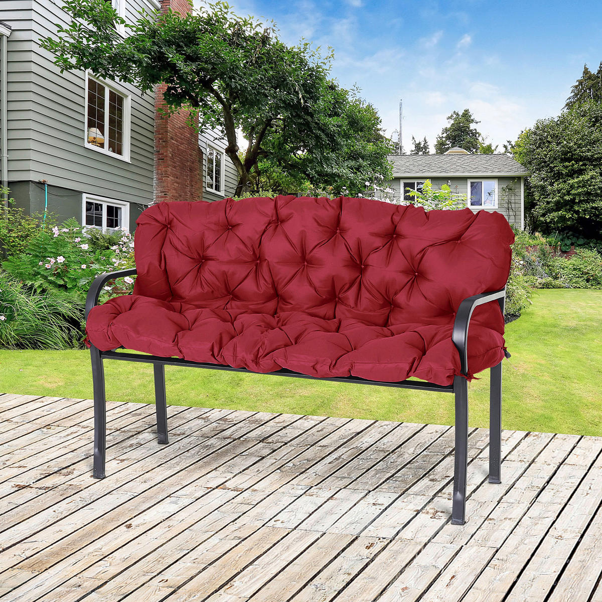 Outsunny Bankauflage rot Polyester B/H/L: ca. 150x8x98 cm Bankauflage - rot (98,00/150,00/8,00cm) - Outsunny
