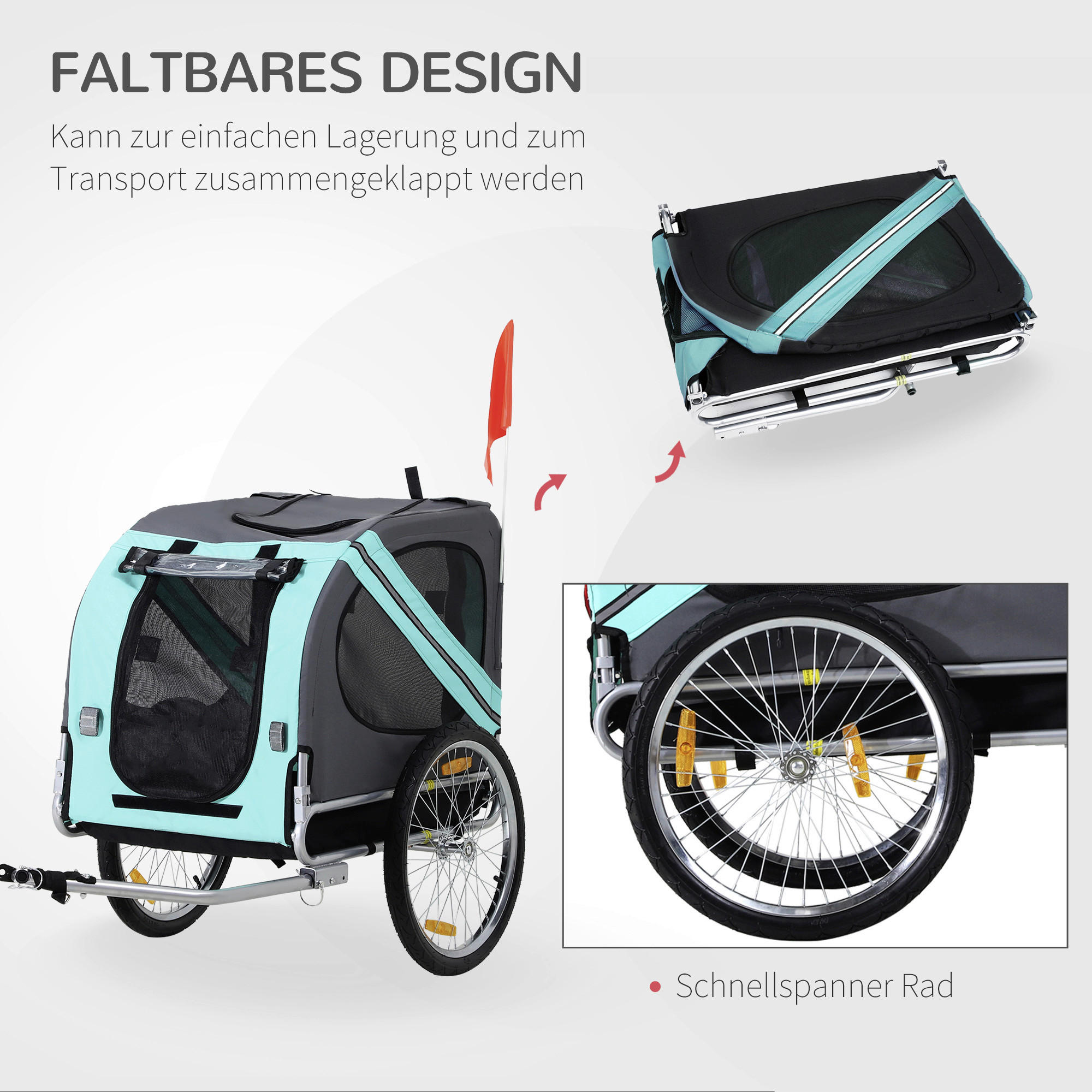 PawHut Fahrradanhänger grau grau B/H/L: ca. 73x130x90 cm Fahrradanhänger - grün/grau (90,00/73,00/130,00cm) - PawHut
