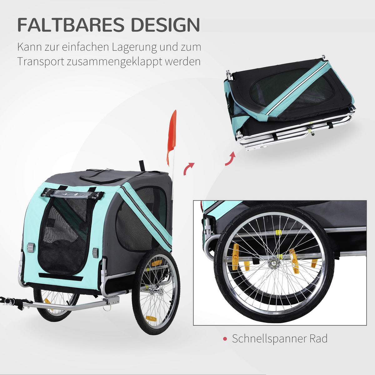 PawHut Fahrradanhänger grau grau B/H/L: ca. 73x130x90 cm Fahrradanhänger - grün/grau (90,00/73,00/130,00cm) - PawHut
