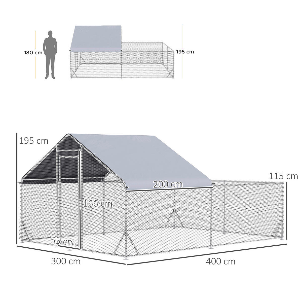 PawHut Stall silber Kunststoff B/H/L: ca. 300x400x195 cm Hühnerstall - silber (195,00/300,00/400,00cm) - PawHut