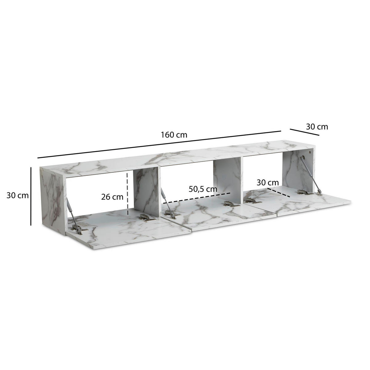 Lowboard weiß Marmor Optik B/H/T: ca. 160x30x30 cm TV & Lowboard - weiß (160,00/30,00/30,00cm) - Wohnling