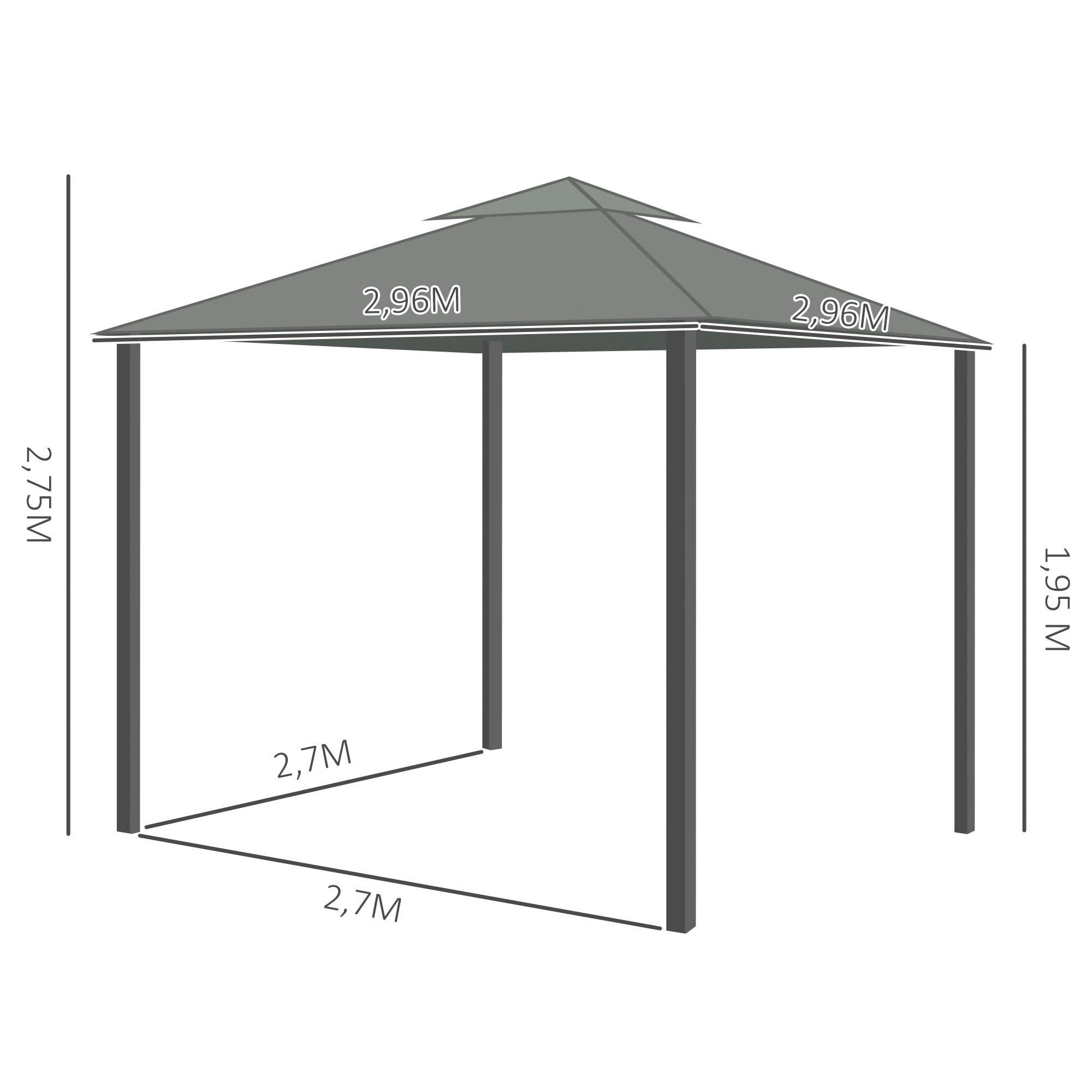 Outsunny Pavillon dunkelgrau Aluminium B...