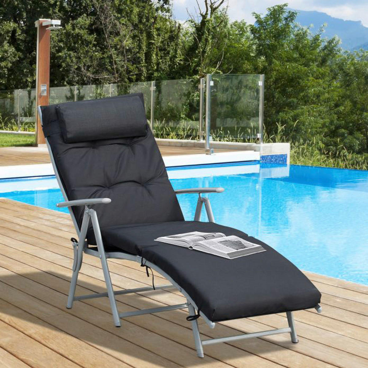 Outsunny Sonnenliege schwarz Metall B/H/L: ca. 64x101x180 cm Sonnenliege - schwarz (180,00/64,00/101,00cm) - Outsunny