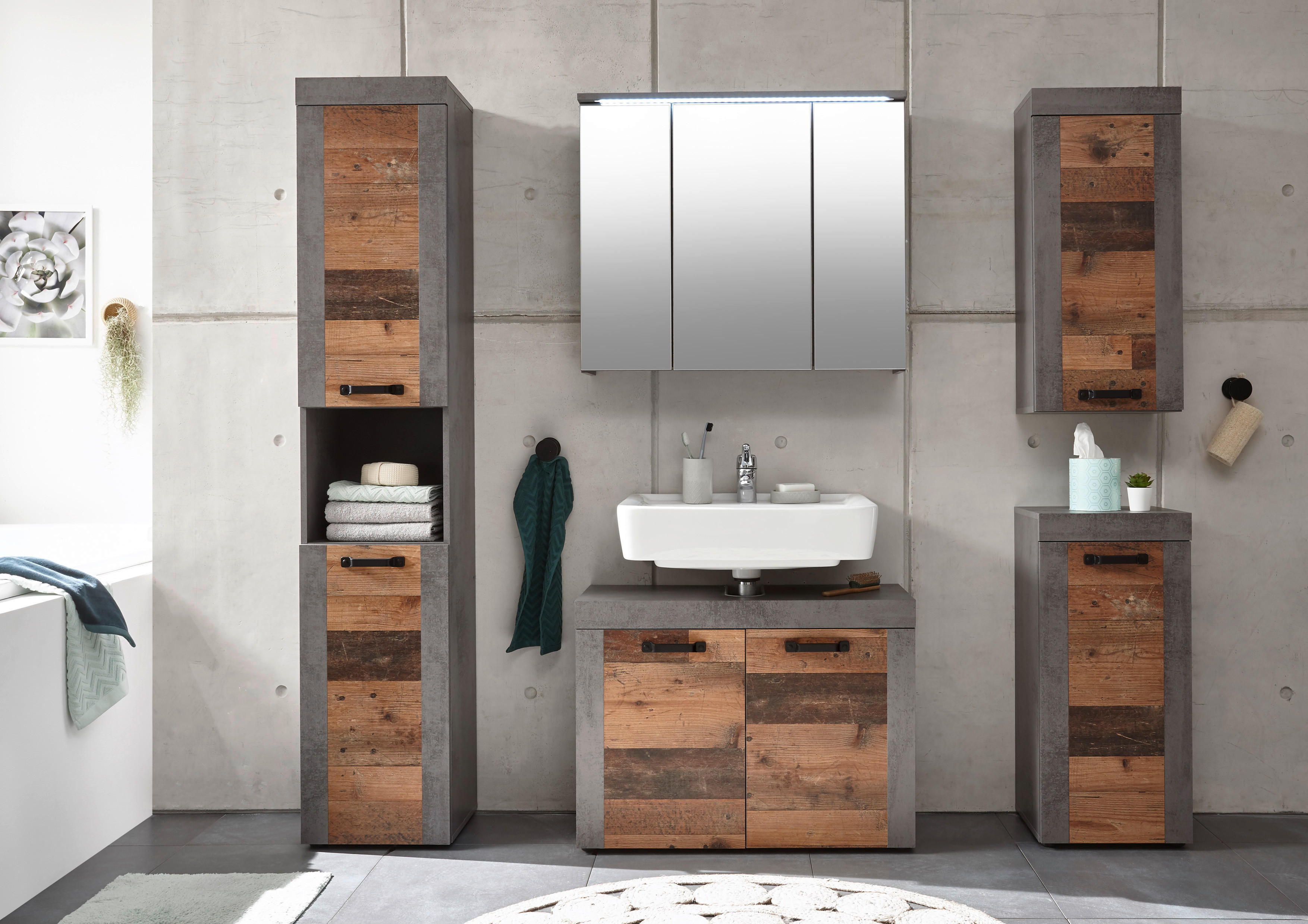 Spiegelschrank Indiana Beton dunkel Optik Old Wood Nachbildung B/H/T: ca. 80x68x23 cm Indiana - (80,00/68,00/23,00cm)