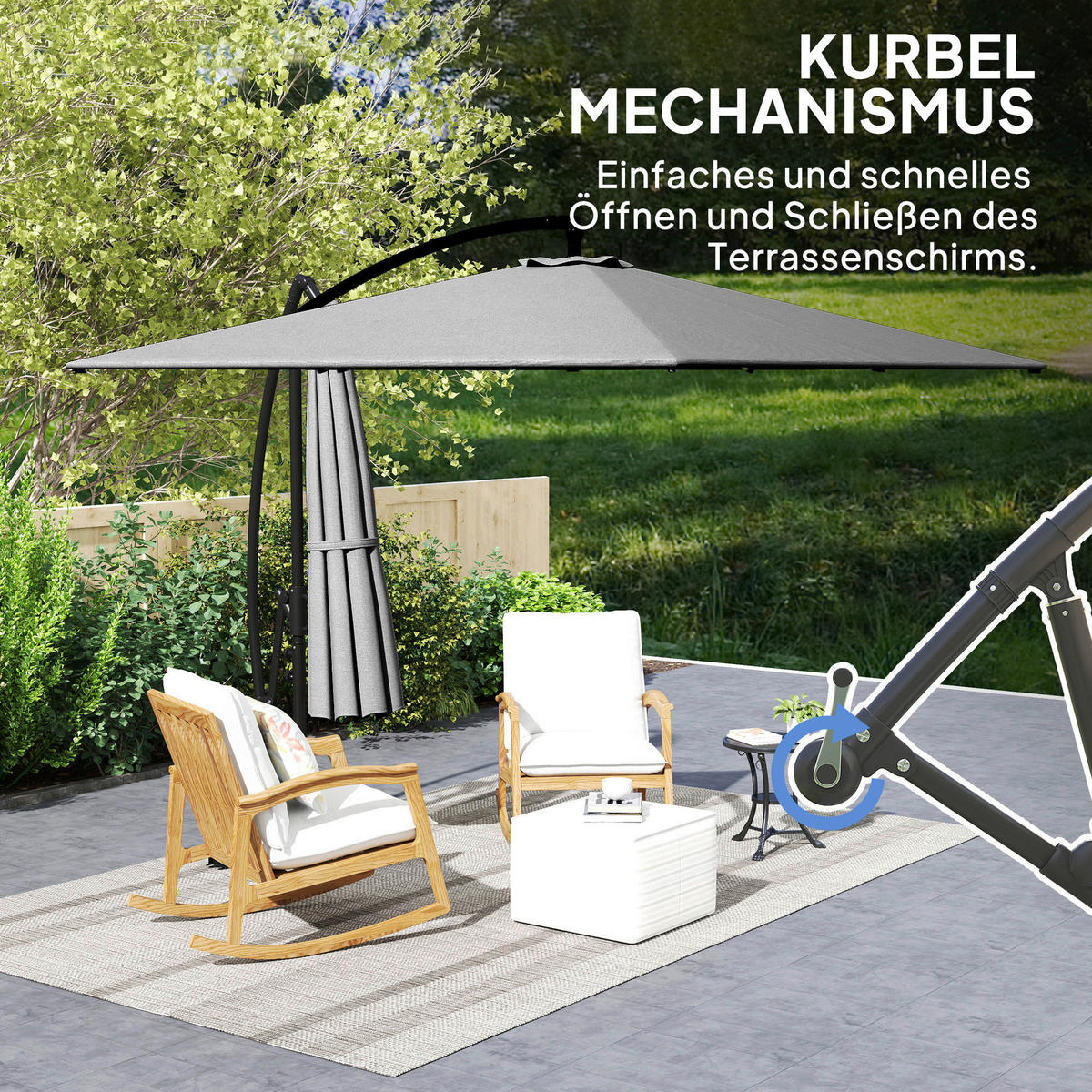 Outsunny Ampelschirm grau Polyester B/H/L: ca. 250x235x295 cm Ampelschirm - grau (295,00/250,00/235,00cm) - Outsunny