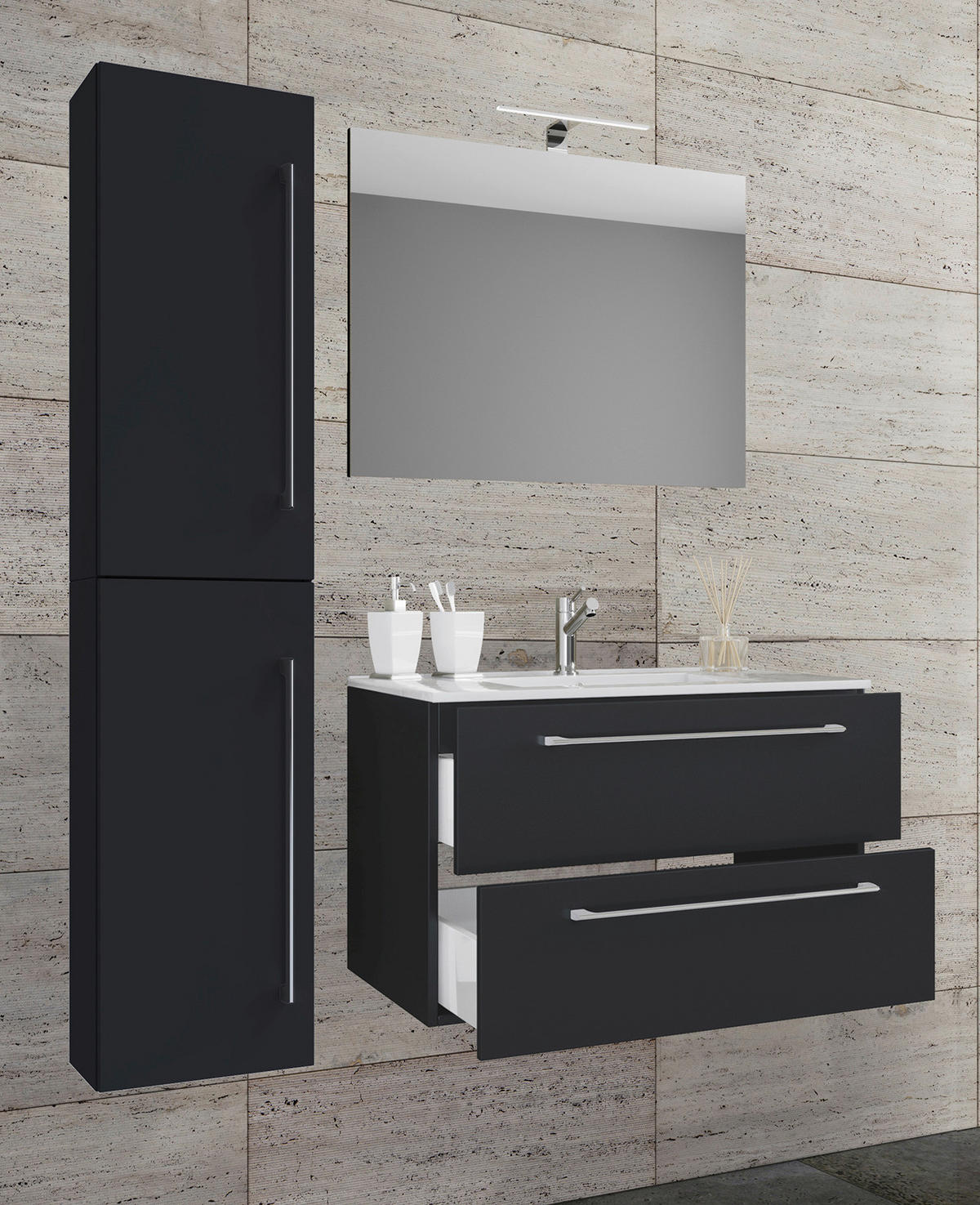 Waschplatz 4tlg-Badinos schwarz B/H/T: ca. 81x52x46 cm 4tlg-Badinos - schwarz (81,00/52,00/46,00cm) - VCM Möbel