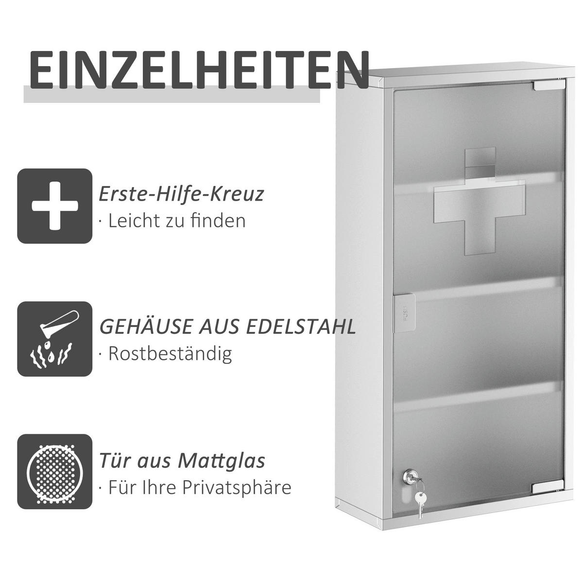 HOMCOM Medizinschrank silber Glas B/H/L: ca. 12x30x60 cm Medizinschrank - silber (60,00/12,00/30,00cm) - HOMCOM