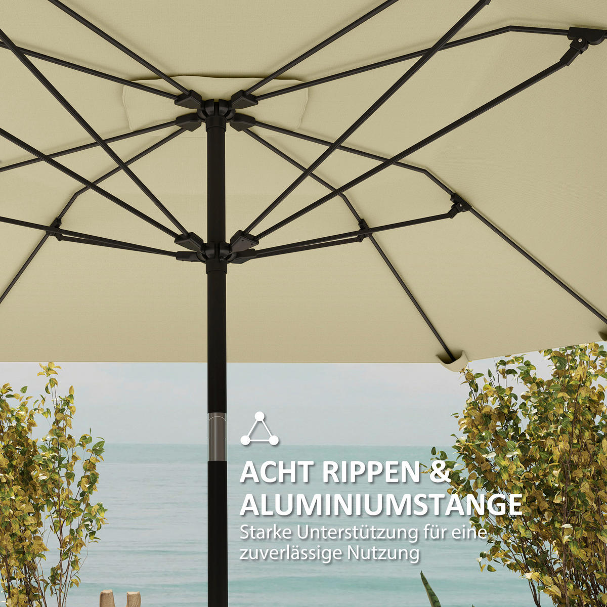 Outsunny Sonnenschirm beige Aluminium B/H/L: ca. 233x240x233 cm Sonnenschirm - beige (233,00/233,00/240,00cm) - Outsunny