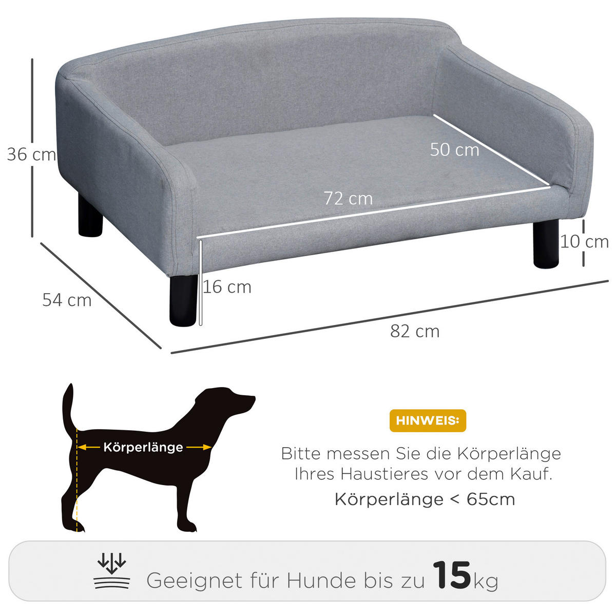 PawHut Hundesofa hellgrau Polyester B/H/L: ca. 82x36x54 cm Hundesofa - hellgrau (54,00/82,00/36,00cm) - PawHut