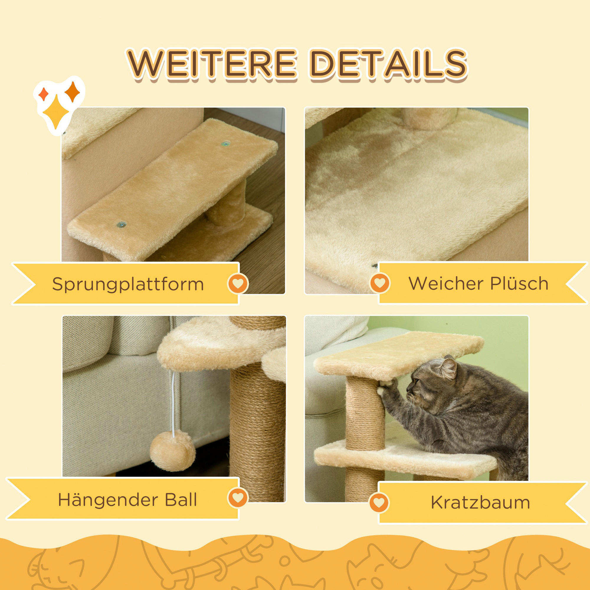 PawHut Katzentreppe m. Schlafhöhle beige Edelstahl B/H/L: ca. 40x60x66 cm Haustiertreppe - beige (66,00/40,00/60,00cm) - PawHut