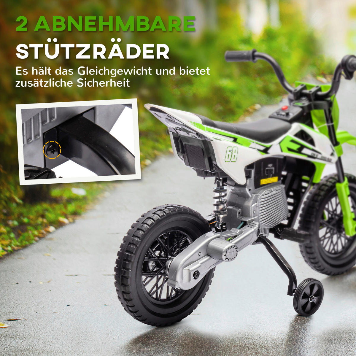 AIYAPLAY Kinder-Elektromotorrad grün B/H/L: ca. 56x70x107 cm Kinder-Elektromotorrad - grün (107,00/56,00/70,00cm) - AIYAPLAY