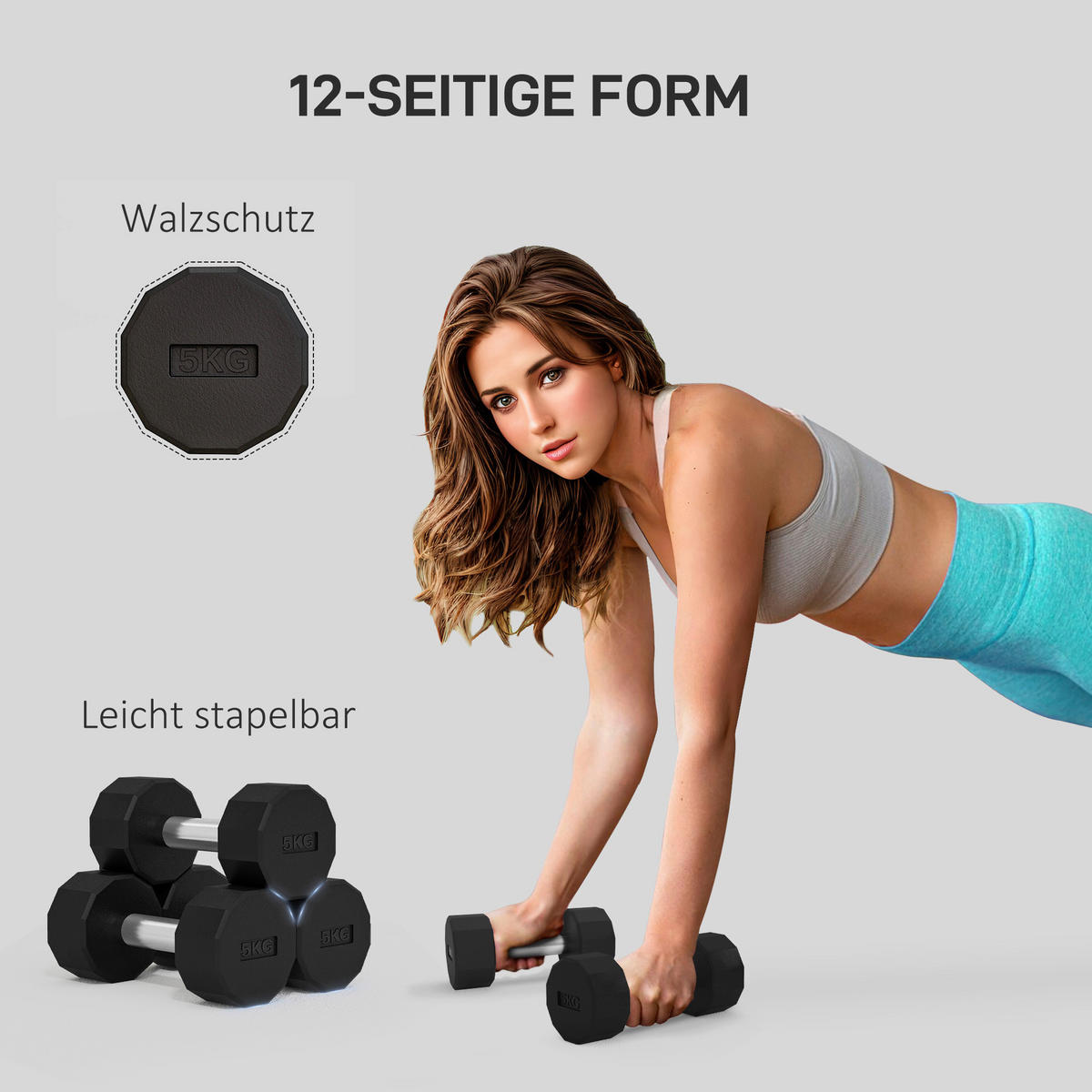 SPORTNOW Hantel schwarz Metall B/H/L: ca. 9,5x9,5x25 cm Hantel-Set 2 x 5 kg - schwarz (25,00/9,50/9,50cm) - SPORTNOW