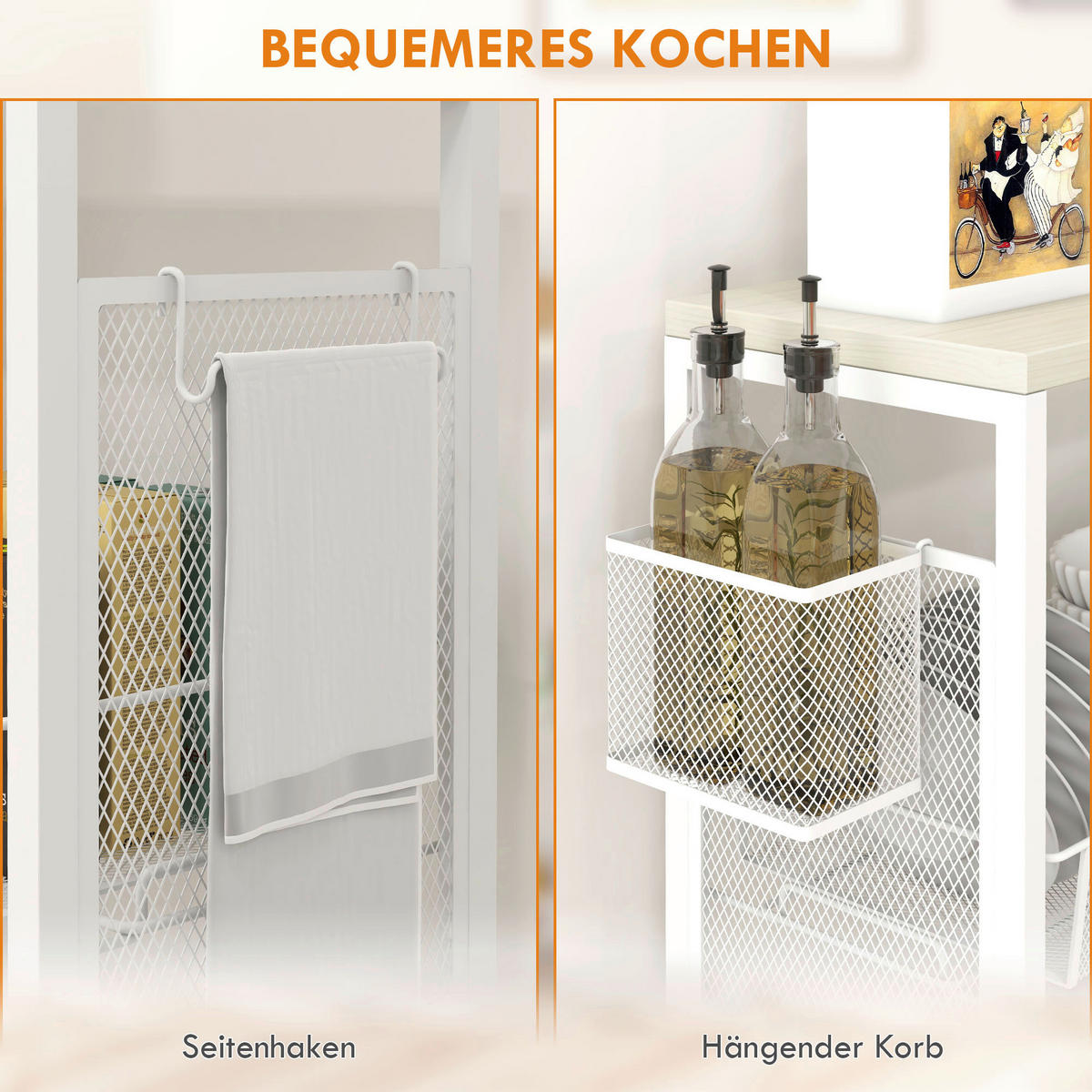 HOMCOM Küchenwagen weiß Edelstahl B/H/L: ca. 18,5x58x87 cm Küchenwagen - weiß (87,00/18,50/58,00cm) - HOMCOM