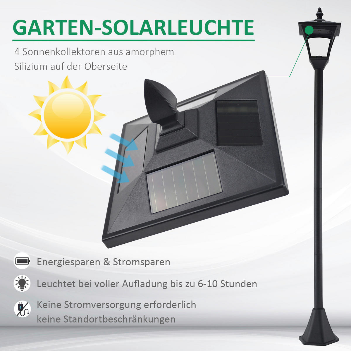 Gartenlaterne schwarz Edelstahl Kunststoff B/H/L: ca. 18x160x18 cm Gartenlaterne 842-108 - schwarz (18,00/18,00/160,00cm) - Outsunny