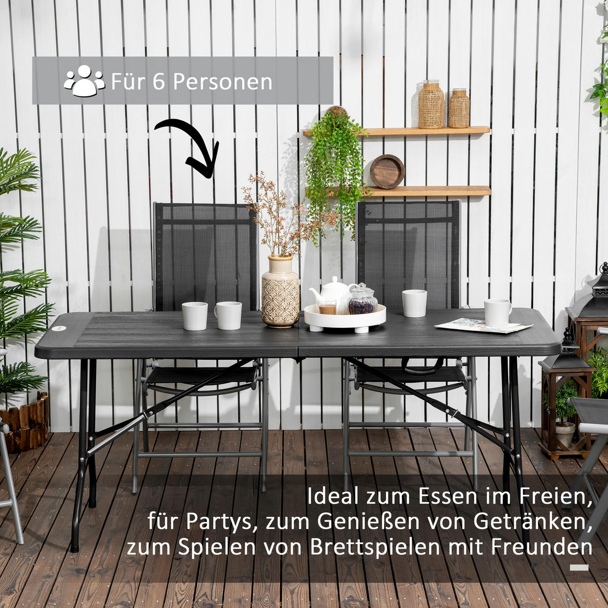 Outsunny Gartentisch dunkelgrau Polyethylen B/H/L: ca. 75,5x73x180 cm Gartentisch - dunkelgrau (180,00/75,50/73,00cm) - Outsunny