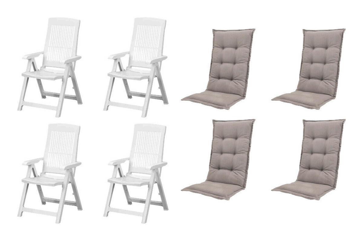 PROGARDEN,MADISON Klappsessel Set + Auflagen Tampa weiß Kunststoff B/H/L: ca. 61x109x60 cm Tampa - weiß/taupe (60,00/61,00/109,00cm) - PROGARDEN,MADISON