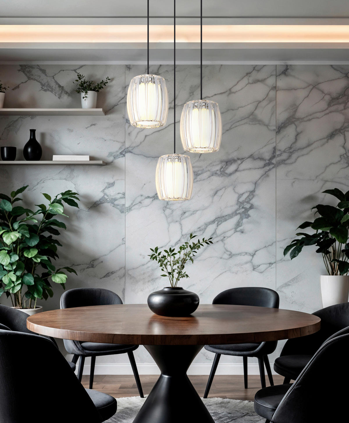 GLOBO Pendelleuchte Opal schwarz Chrom Metall Textil Glas H/D: ca. 120x40,5 cm E27 3 Brennstellen MARIBEL - schwarz/Opal (40,50/120,00cm) - GLOBO