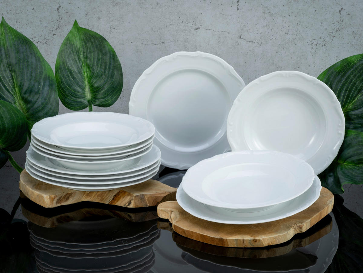 CreaTable Tafelservice Maria Theresia weiß Porzellan 12 tlg. Maria Theresia - weiß - CreaTable
