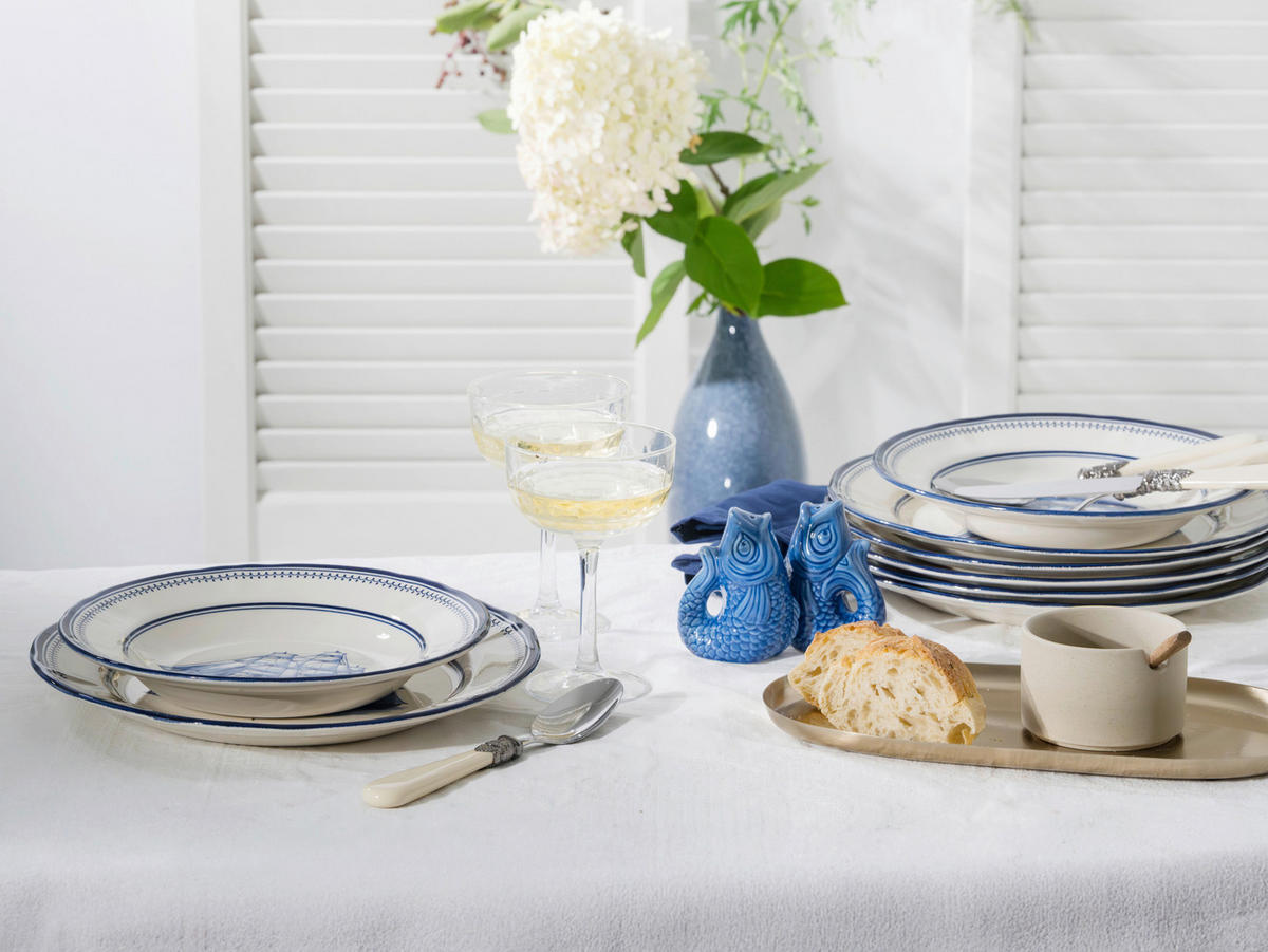 CreaTable Tafelservice Segelschiff blau Steingut 12 tlg. Segelschiff - blau/weiß - CreaTable