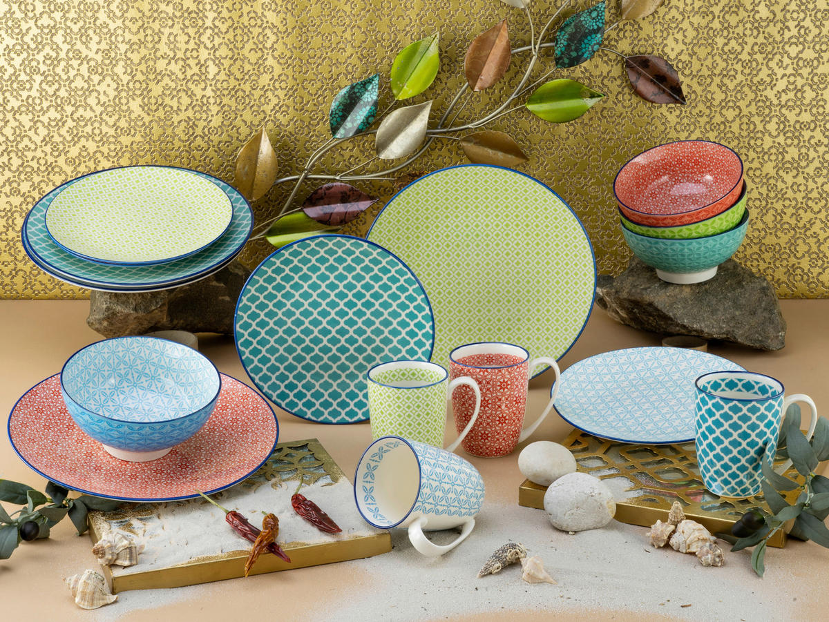 CreaTable Kombiservice Mediterran multicolor Steinzeug 16 tlg. Mediterran - multicolor - CreaTable
