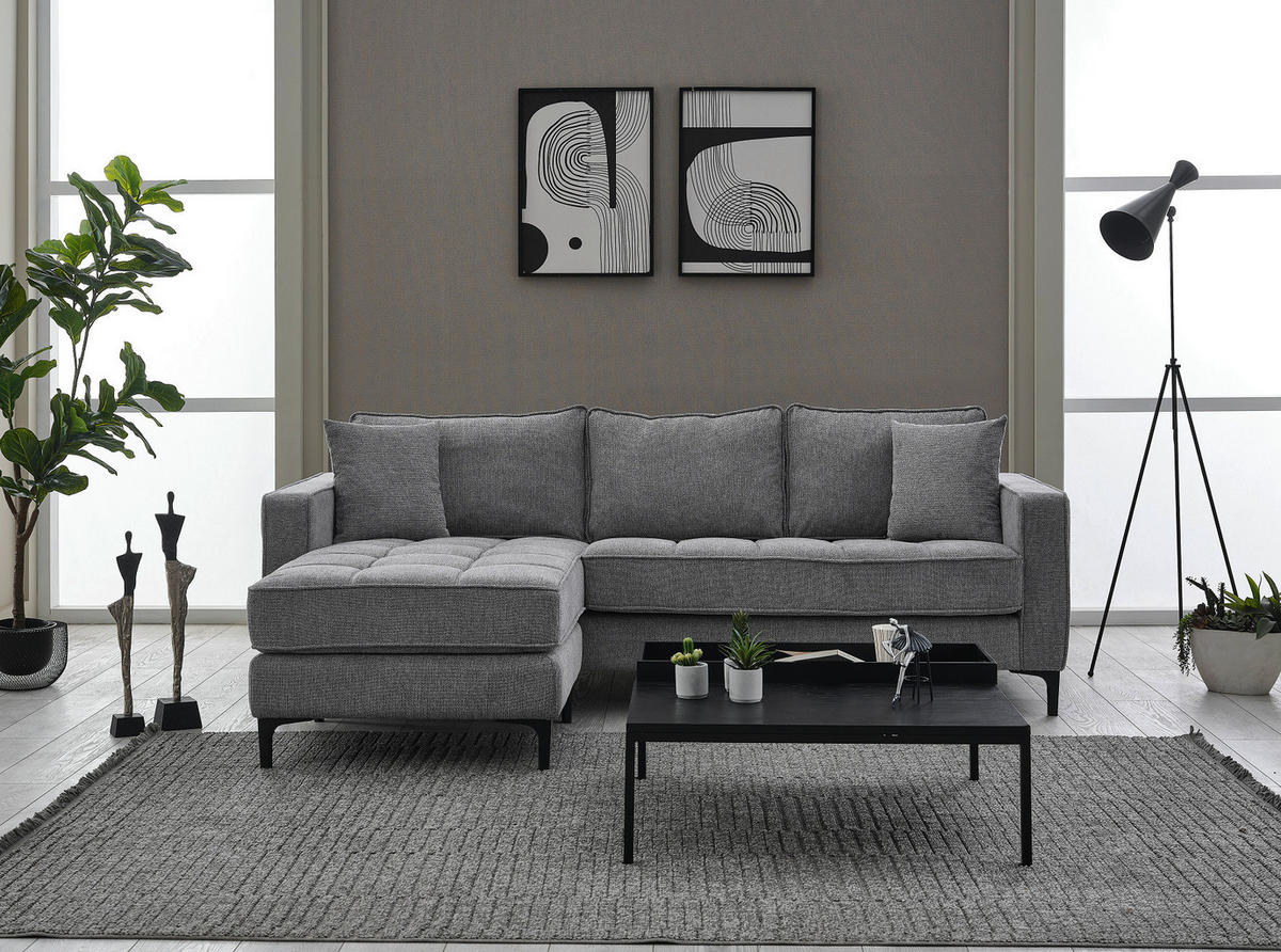 Ecksofa hellgrau Microfaser B/H/T: ca. 238x67x185 cm Pirlo_2S-OT_Ecksofa - hellgrau/schwarz (238,00/67,00/185,00cm)