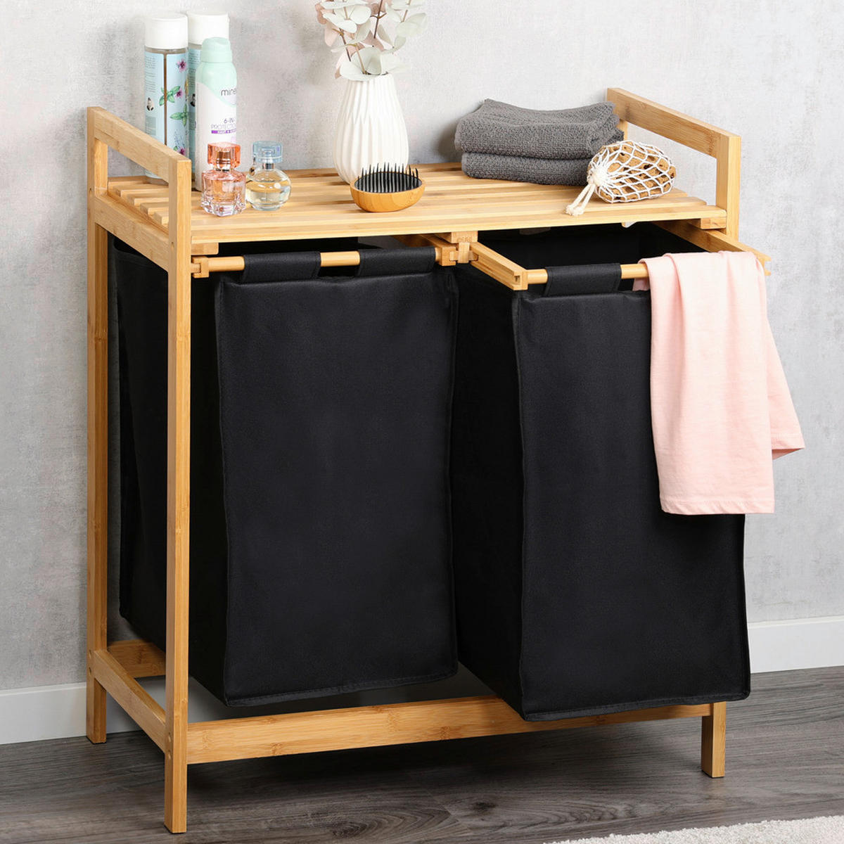 Kesper Wäschesammler natur Polyester B/H/L: ca. 33x73x64 cm Wäschesammler - natur/schwarz (64,00/33,00/73,00cm) - Kesper