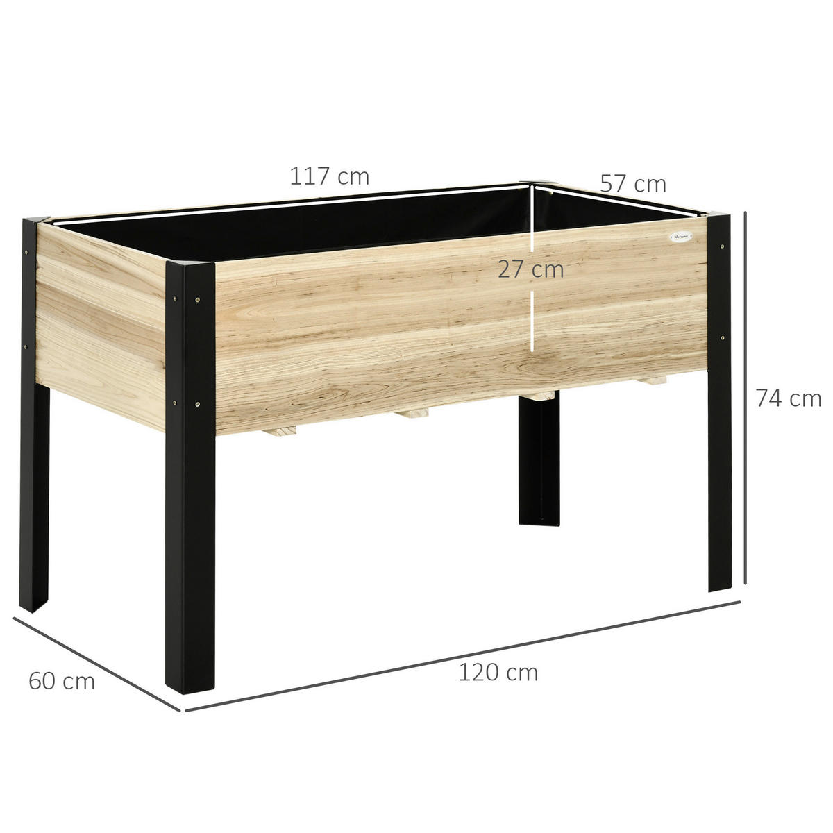 Outsunny Hochbeet schwarz Stahl B/H/L: ca. 60x74x120 cm Hochbeet 845-531V02 - natur/schwarz (120,00/60,00/74,00cm) - Outsunny