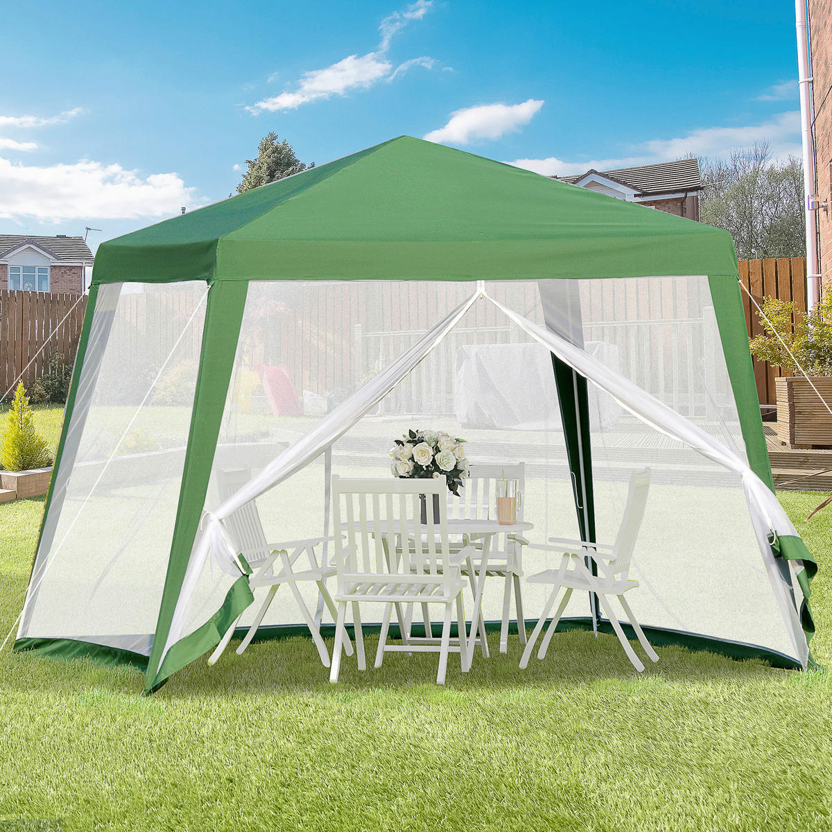 Outsunny Pavillon grün Polyester B/H/L: ca. 300x245x300 cm Pavillon - grün (300,00/300,00/245,00cm) - Outsunny