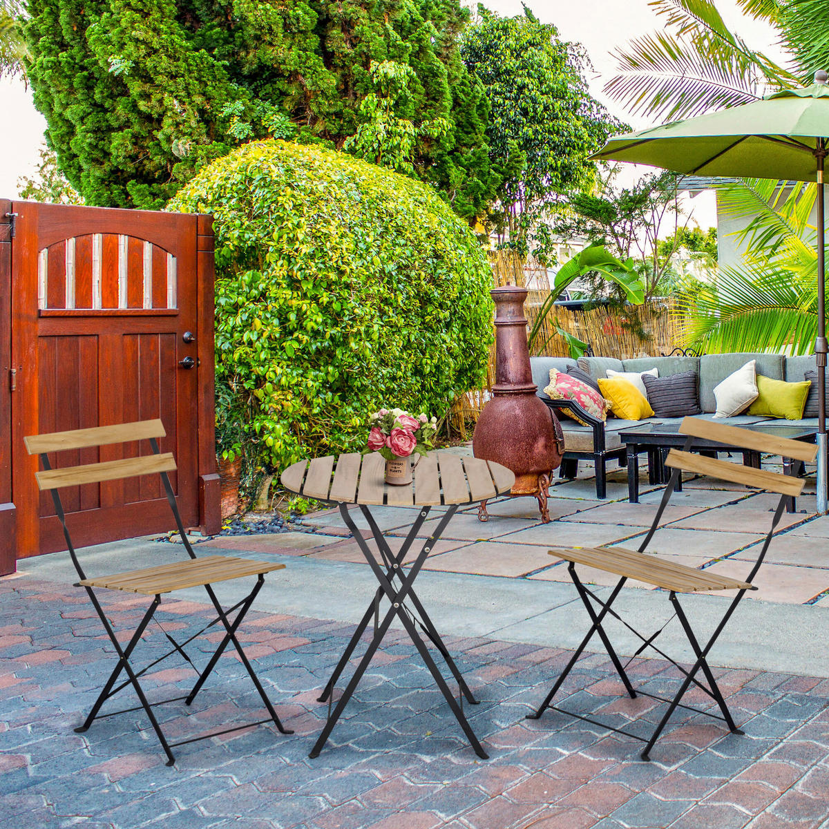 Outsunny Gartenmöbel-Set natur Metall B/L: ca. 42x42 cm Balkonset - natur (42,00/42,00cm) - Outsunny