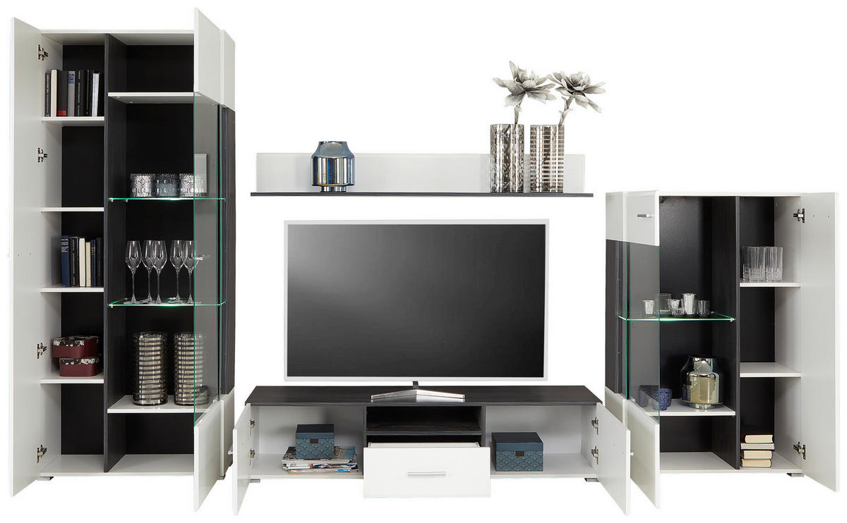 Wohnwand Concerto weiß Hochglanz schwarz B/H/T: ca. 308x190x41 cm Concerto - weiß/schwarz (308,00/190,00/41,00cm)