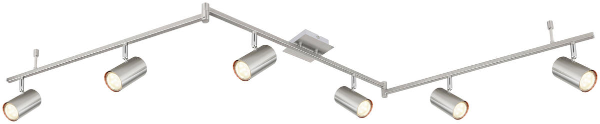 GLOBO Strahler 57910-6 Robby nickel Metall B/H/L: ca. 10x18,5x180 cm GU10 6 Brennstellen Robby - nickel (180,00/10,00/18,50cm) - GLOBO