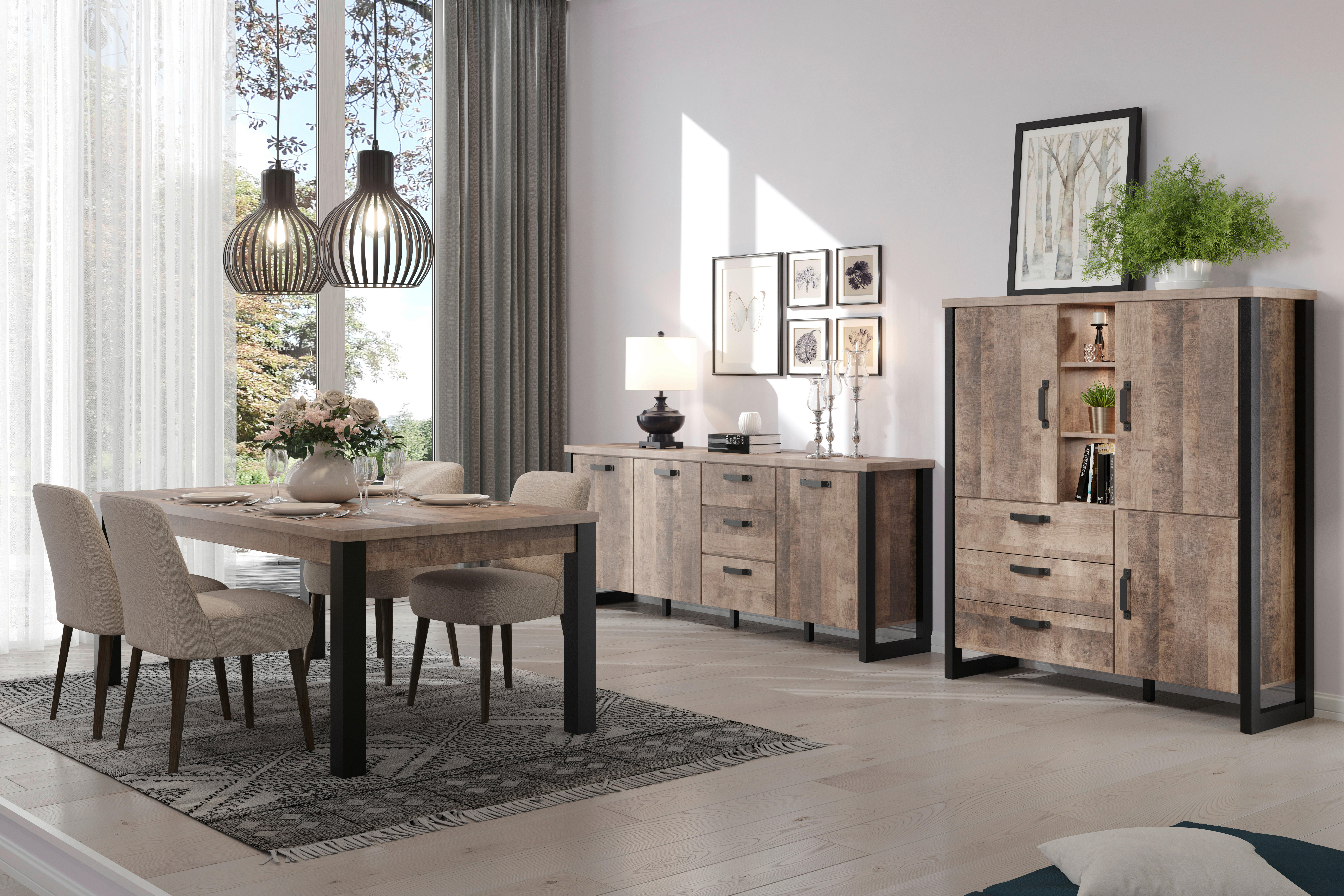 Tisch Emile Eiche Tabak Nachbildung B/H/T: ca. 200x77x90 cm Emile - Eiche/schwarz (200,00/77,00/90,00cm) - Trendteam