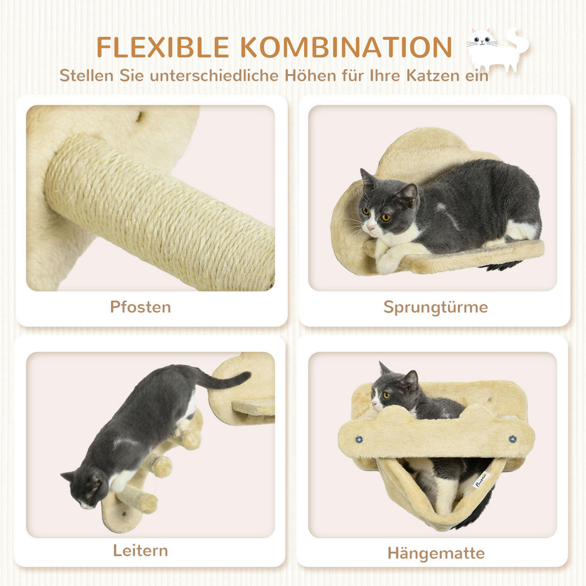 PawHut Katzen-Zubehör beige Edelstahl B/H/L: ca. 34x40x20 cm Katzentreppe - beige (20,00/34,00/40,00cm) - PawHut