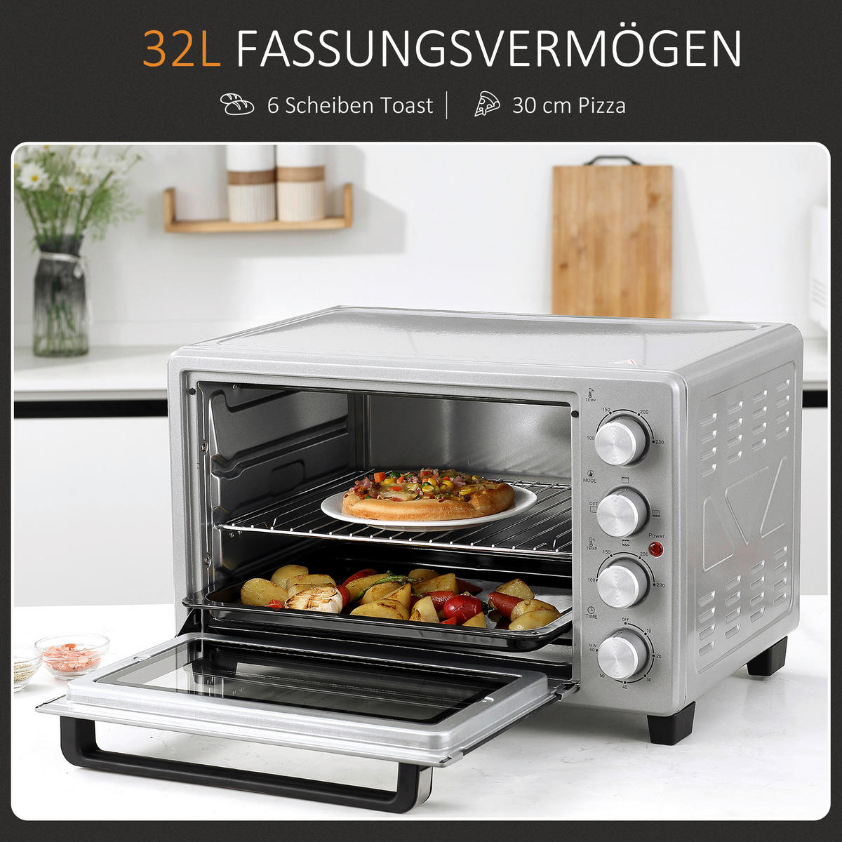 HOMCOM Küchengerät 800-087SR silber Polypropylen B/H/L: ca. 38,1x52,2x33,5 cm Minibackofen - silber (33,50/38,10/52,20cm) - HOMCOM