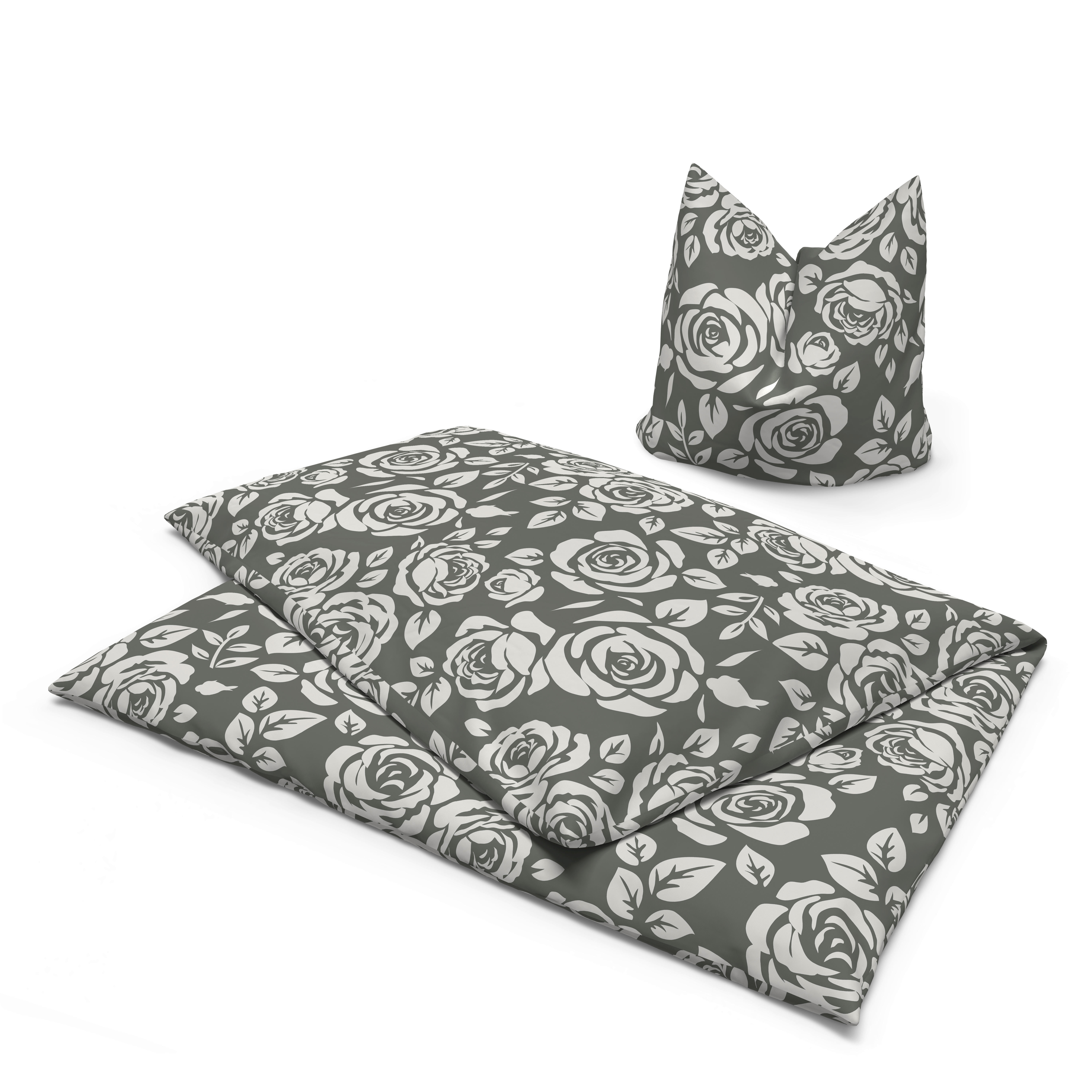 Microfaser Bettwäsche Fleece Bettwäsche-Fleece Rosen 135x200cm - grau (135,00/200,00cm)