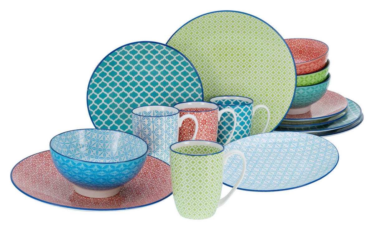CreaTable Kombiservice Mediterran multicolor Steinzeug 16 tlg. Mediterran - multicolor - CreaTable
