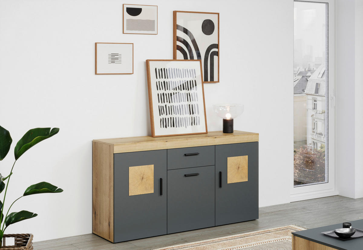 Sideboard Tyler Eiche Evoke Coast Nachbildung anthrazit B/H/T: ca. 159x86x41 cm Tyler - Eiche/anthrazit (159,00/86,00/41,00cm)