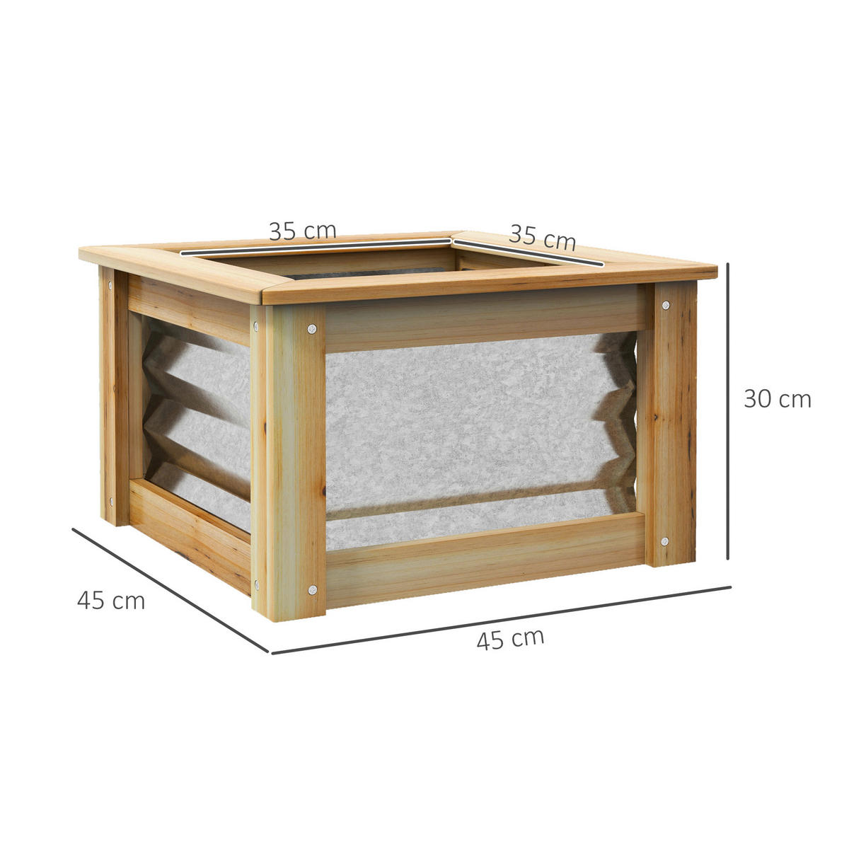 Outsunny Hochbeet silber Metall B/H/L: ca. 45x30x45 cm Hochbeet - natur/silber (45,00/45,00/30,00cm) - Outsunny