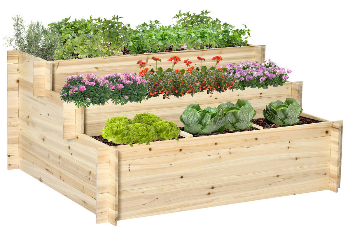 Outsunny Hochbeet natur Holz B/H/L: ca. 100x54x117 cm Hochbeet - natur (117,00/100,00/54,00cm) - Outsunny