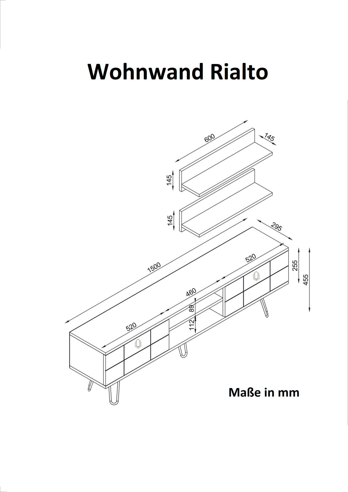 Wohnwand Rialto walnuss Nachbildung B/H/T: ca. 150x46x30 cm Rialto - walnuss (150,00/46,00/30,00cm) - moebel17