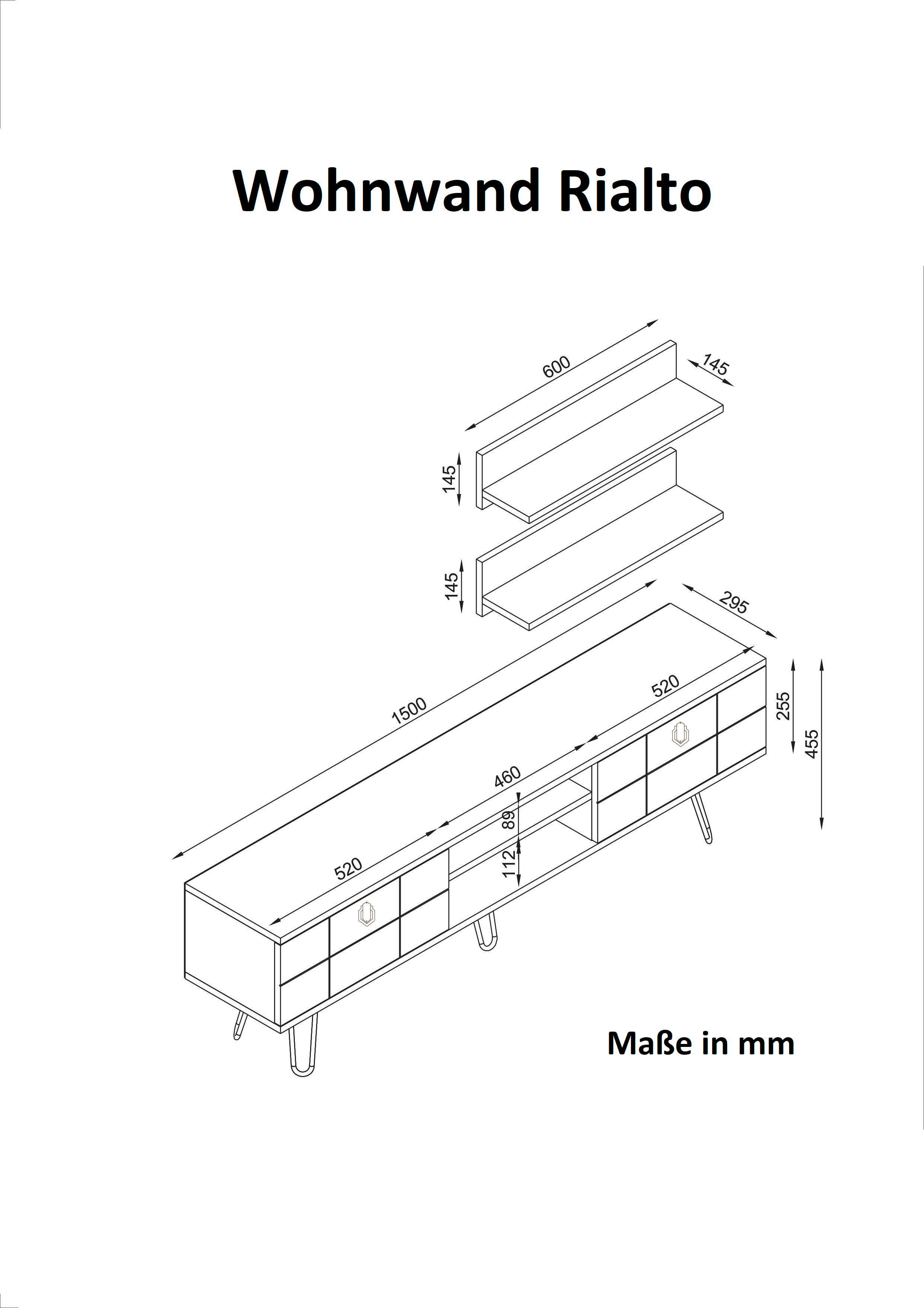 Thumbnail - Wohnwand Rialto walnuss Nachbildung B/H/T: ca. 150x46x30 cm