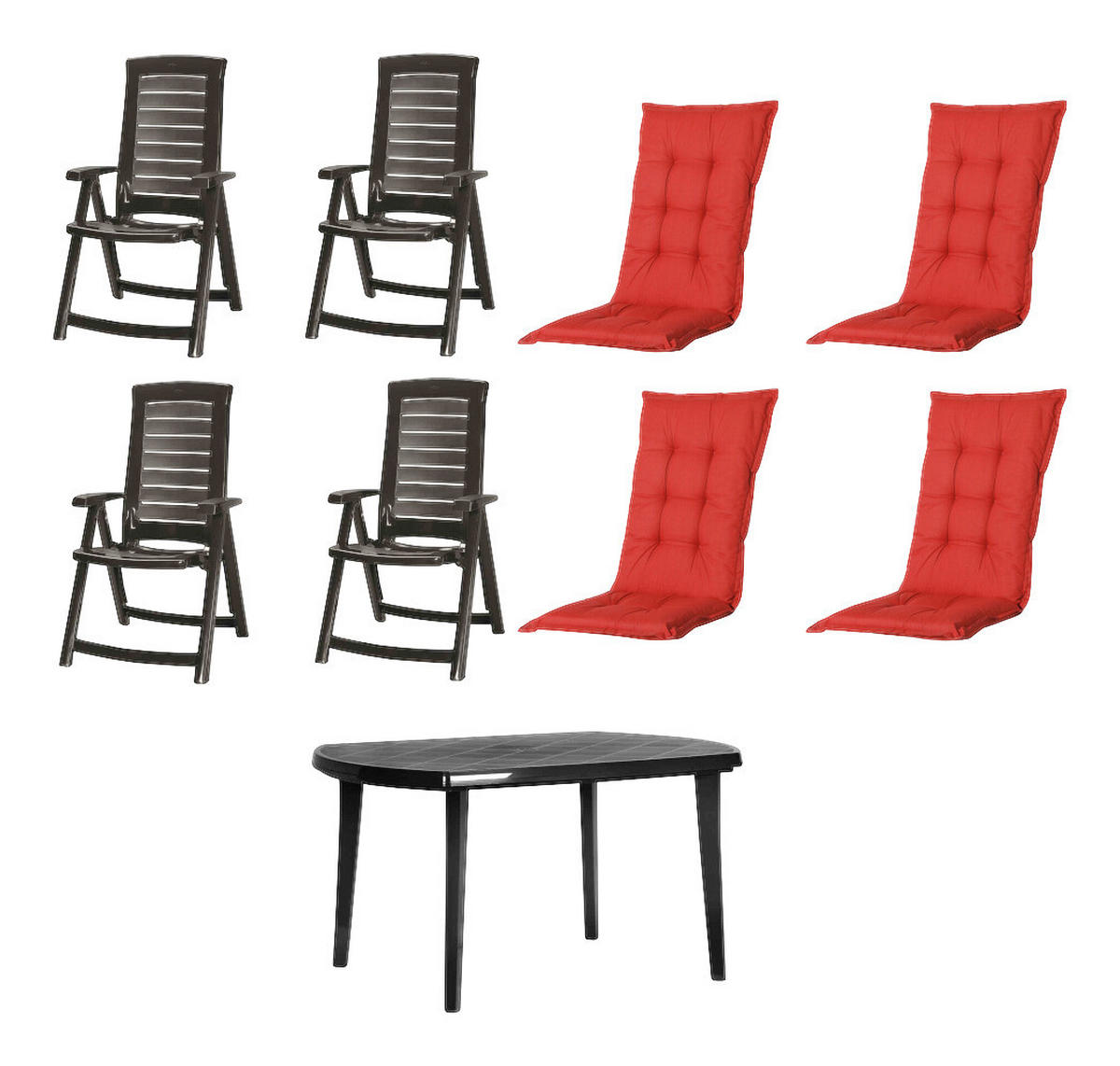 JARDIN,MADISON Gartensitzgruppe + Auflagen Aruba Graphit Kunststoff B/H/L: ca. 90x110x137 cm Aruba - rot/Graphit (137,00/90,00/110,00cm) - JARDIN,MADISON