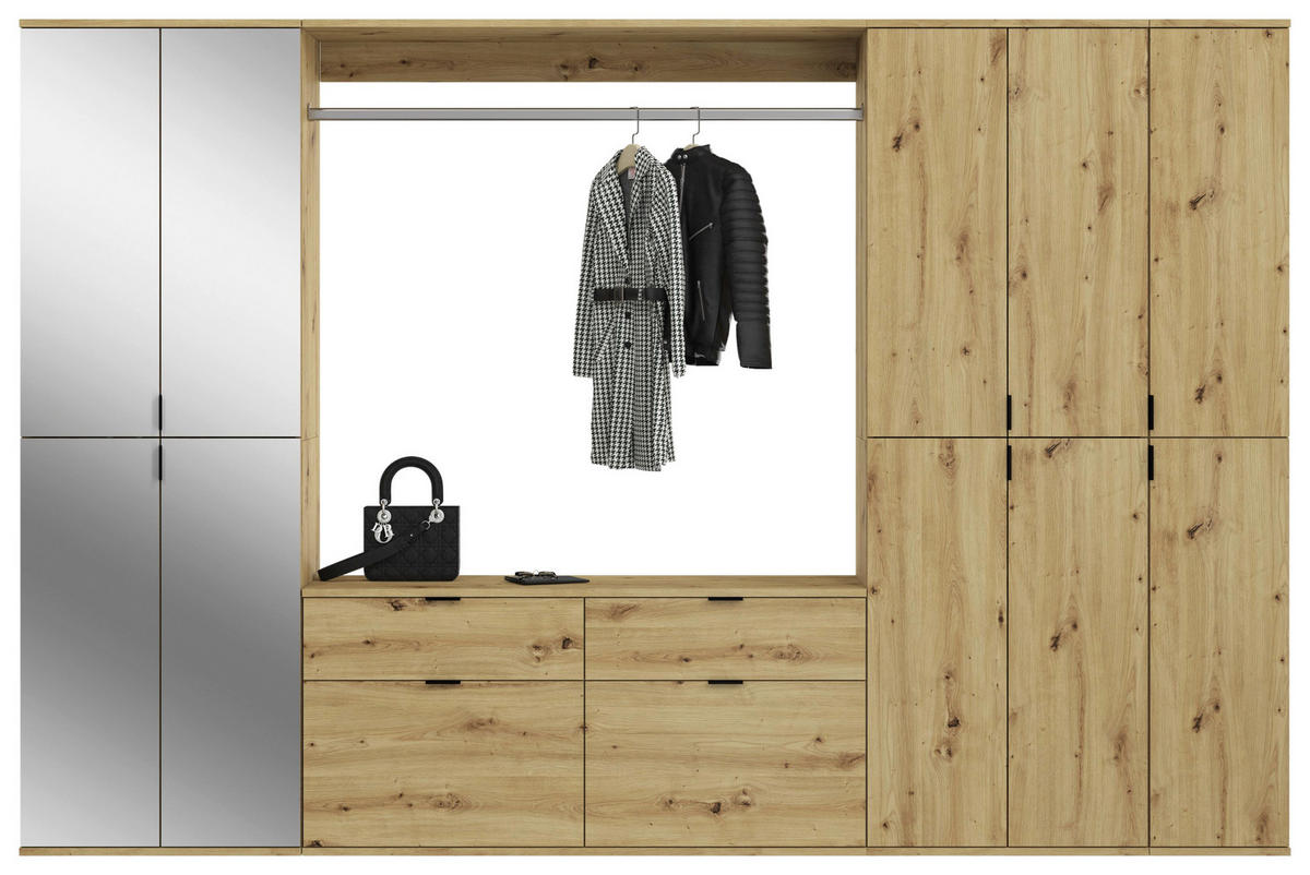 Garderobe PROJEKT Eiche Artisan Nachbildung Spiegel B/H/T: ca. 273x193x34 cm PROJEKT - Eiche (273,00/193,00/34,00cm) - xonox.home