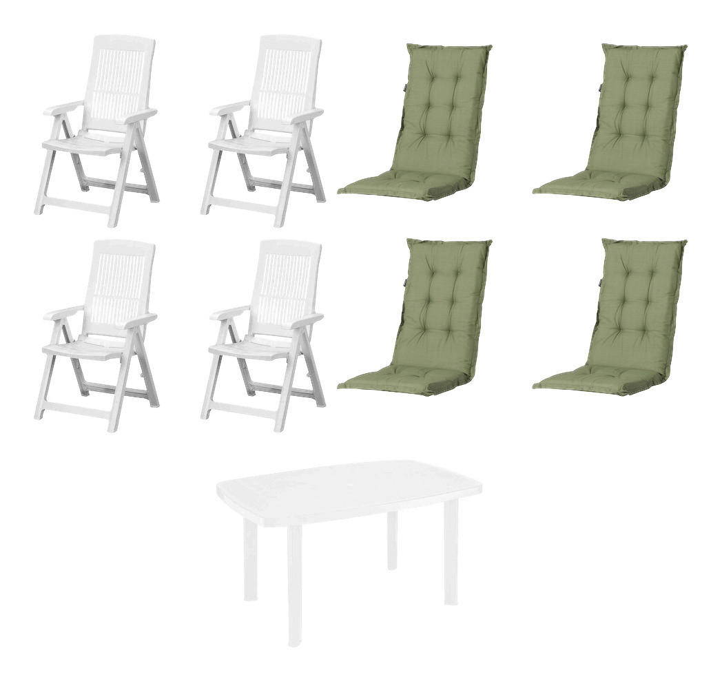PROGARDEN,MADISON Gartensitzgruppe + Auflagen Tampa weiß Kunststoff B/H/L: ca. 90x109x140 cm Tampa - weiß/grün (140,00/90,00/109,00cm) - PROGARDEN,MADISON