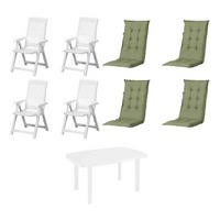 PROGARDEN,MADISON Gartensitzgruppe + Auflagen Tampa weiß Kunststoff B/H/L: ca. 90x109x140 cm Tampa - weiß/grün (140,00/90,00/109,00cm) - PROGARDEN,MADISON