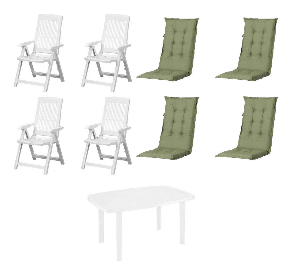 PROGARDEN,MADISON Gartensitzgruppe + Auflagen Tampa weiß Kunststoff B/H/L: ca. 90x109x140 cm Tampa - weiß/grün (140,00/90,00/109,00cm) - PROGARDEN,MADISON